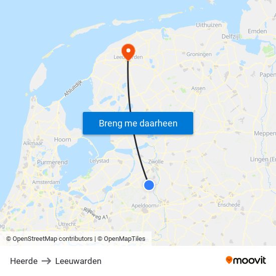 Heerde to Leeuwarden map