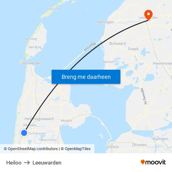 Heiloo to Leeuwarden map