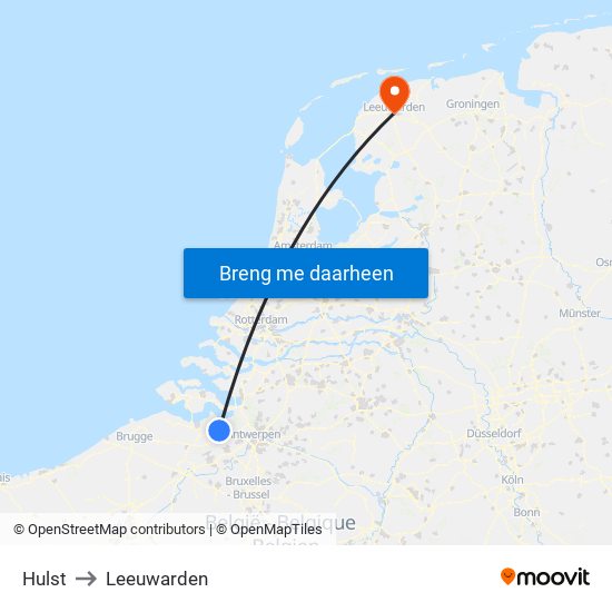 Hulst to Leeuwarden map