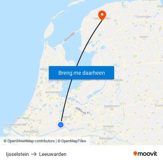Ijsselstein to Leeuwarden map