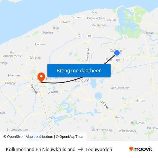 Kollumerland En Nieuwkruisland to Leeuwarden map