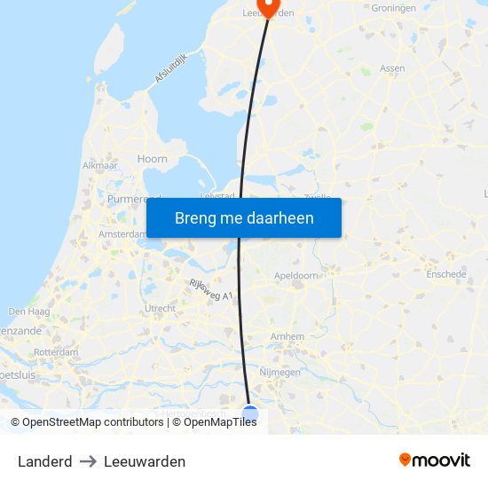 Landerd to Leeuwarden map