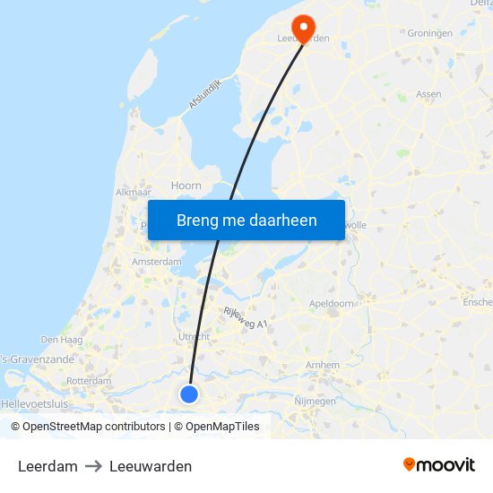 Leerdam to Leeuwarden map