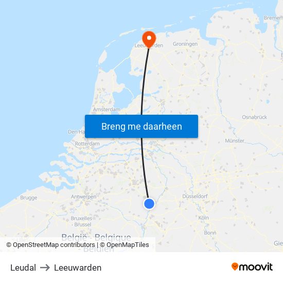 Leudal to Leeuwarden map