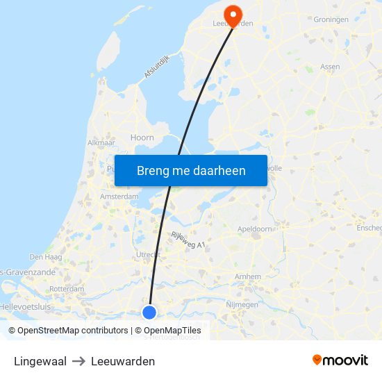 Lingewaal to Leeuwarden map