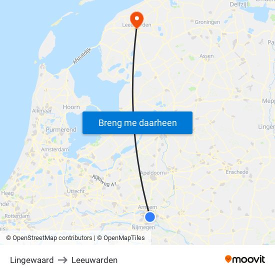 Lingewaard to Leeuwarden map