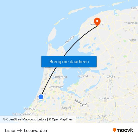 Lisse to Leeuwarden map