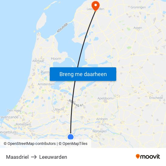 Maasdriel to Leeuwarden map