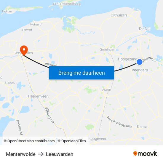 Menterwolde to Leeuwarden map