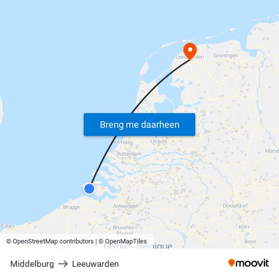 Middelburg to Leeuwarden map