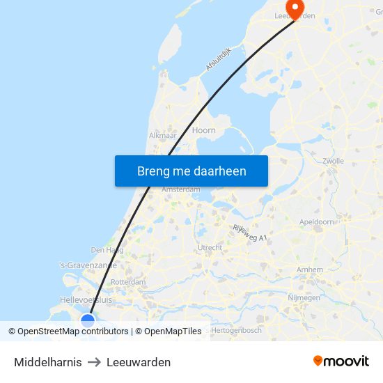 Middelharnis to Leeuwarden map