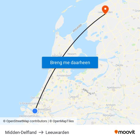 Midden-Delfland to Leeuwarden map