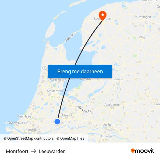 Montfoort to Leeuwarden map