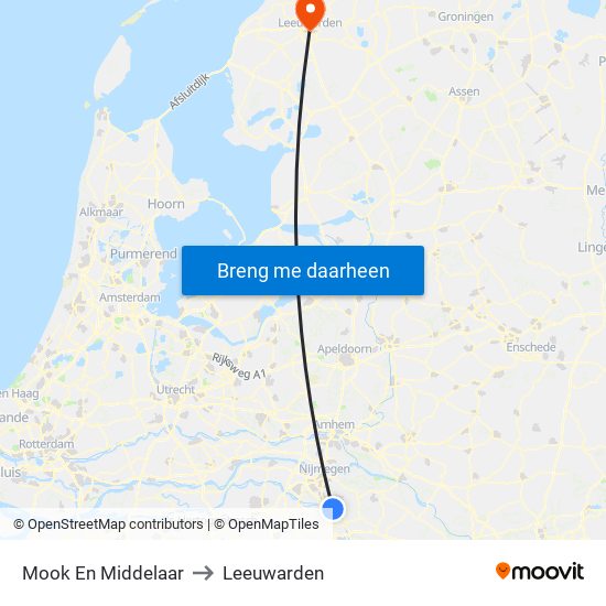 Mook En Middelaar to Leeuwarden map
