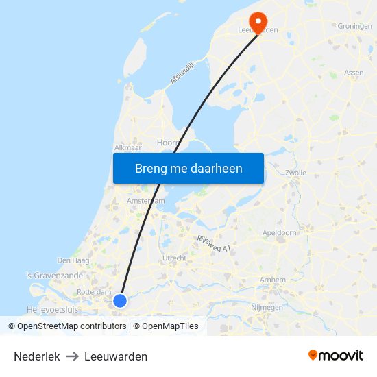 Nederlek to Leeuwarden map