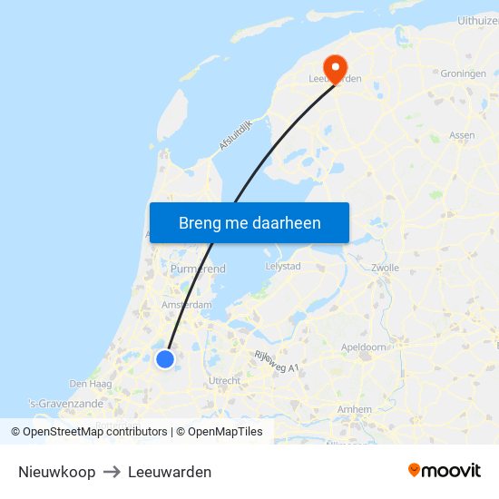 Nieuwkoop to Leeuwarden map