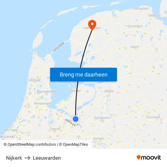 Nijkerk to Leeuwarden map