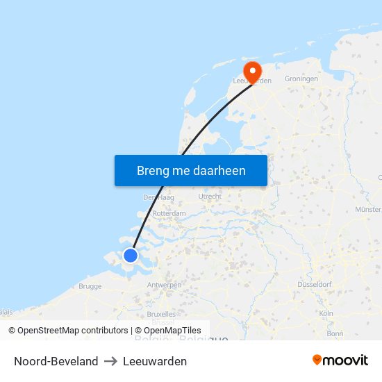 Noord-Beveland to Leeuwarden map