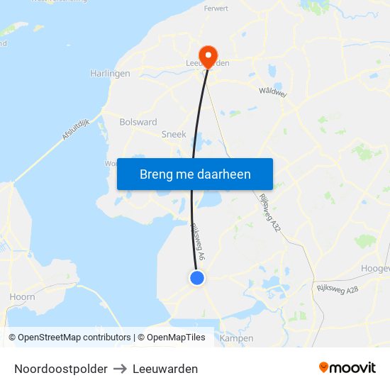 Noordoostpolder to Leeuwarden map
