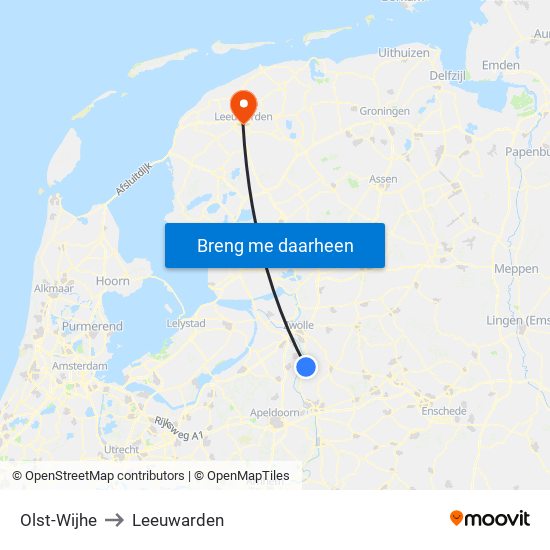 Olst-Wijhe to Leeuwarden map