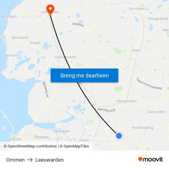 Ommen to Leeuwarden map