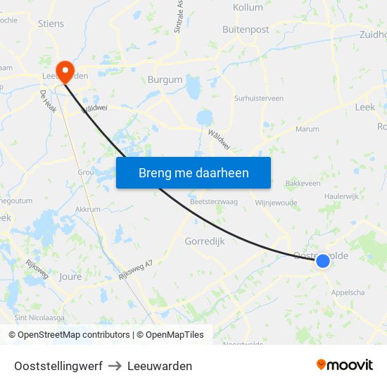 Ooststellingwerf to Leeuwarden map
