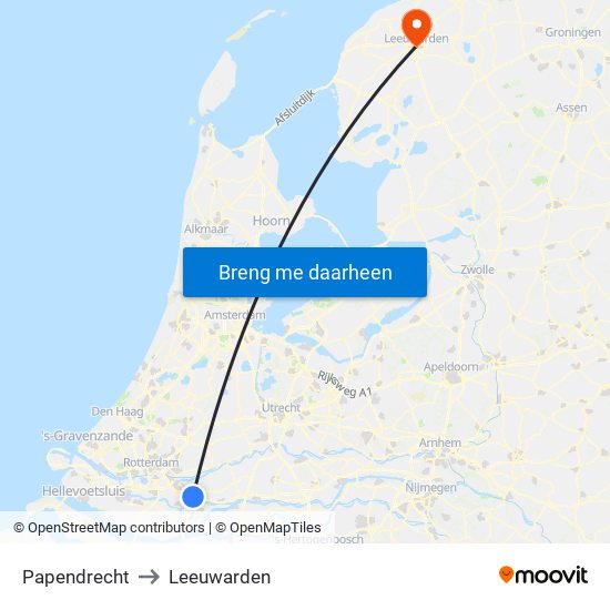 Papendrecht to Leeuwarden map