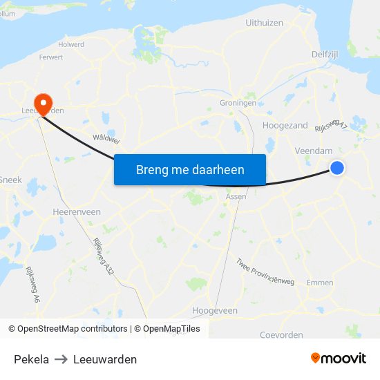 Pekela to Leeuwarden map