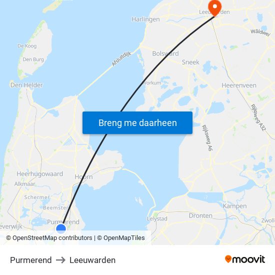 Purmerend to Leeuwarden map