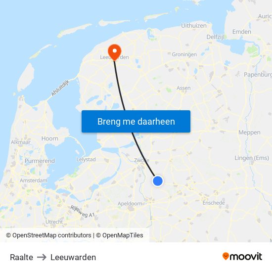 Raalte to Leeuwarden map