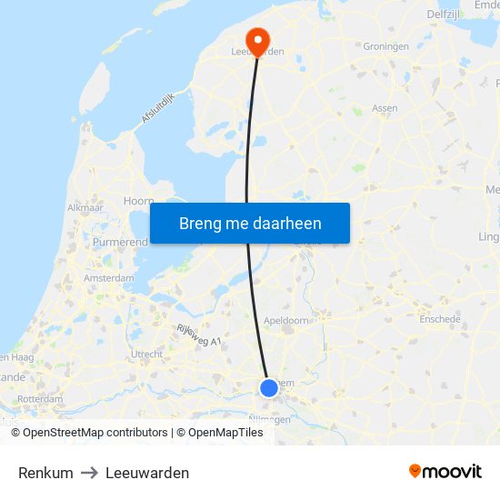 Renkum to Leeuwarden map