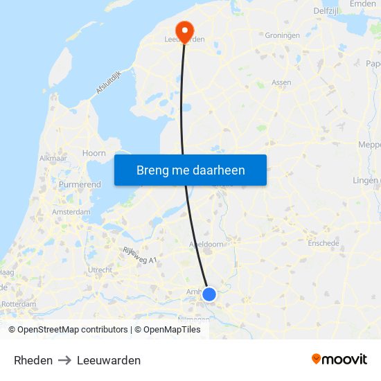 Rheden to Leeuwarden map