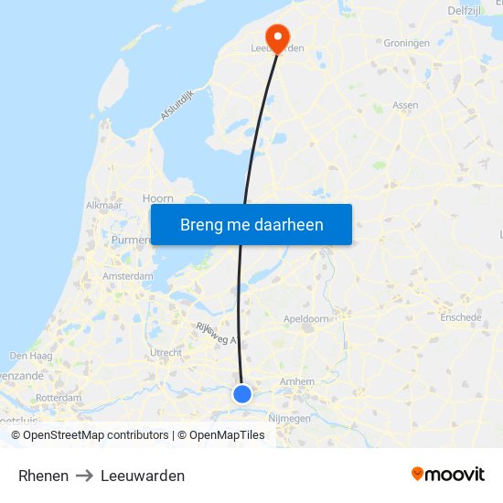 Rhenen to Leeuwarden map
