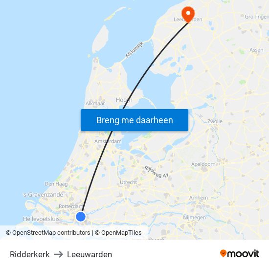 Ridderkerk to Leeuwarden map