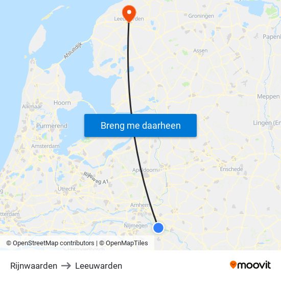 Rijnwaarden to Leeuwarden map