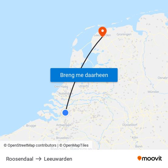 Roosendaal to Leeuwarden map