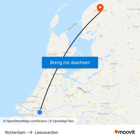 Rotterdam to Leeuwarden map