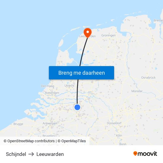 Schijndel to Leeuwarden map