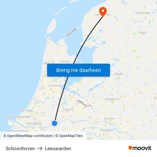Schoonhoven to Leeuwarden map