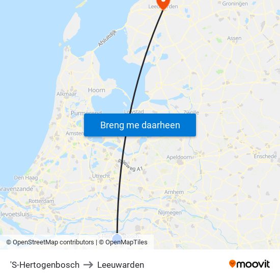 'S-Hertogenbosch to Leeuwarden map