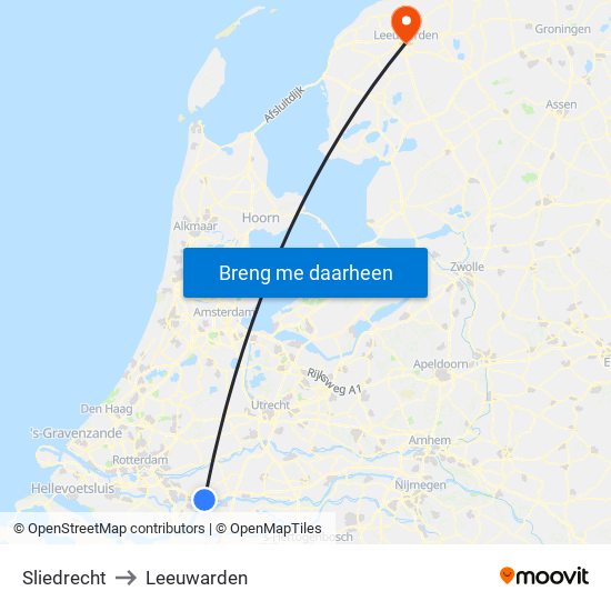 Sliedrecht to Leeuwarden map