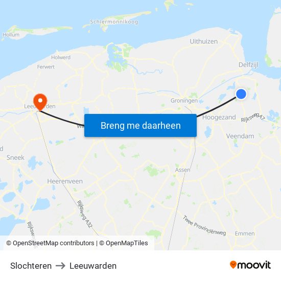 Slochteren to Leeuwarden map