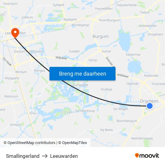 Smallingerland to Leeuwarden map