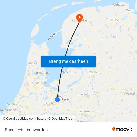 Soest to Leeuwarden map