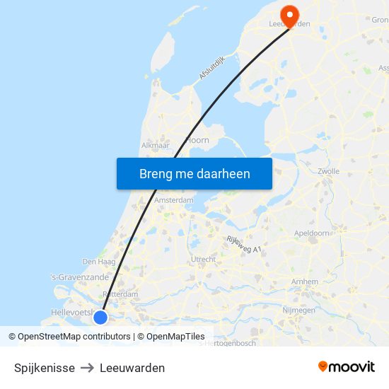 Spijkenisse to Leeuwarden map