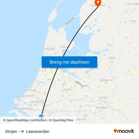 Strijen to Leeuwarden map