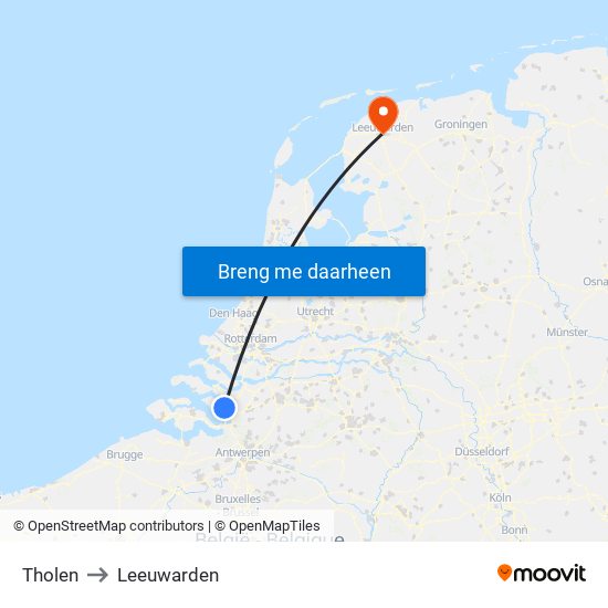 Tholen to Leeuwarden map