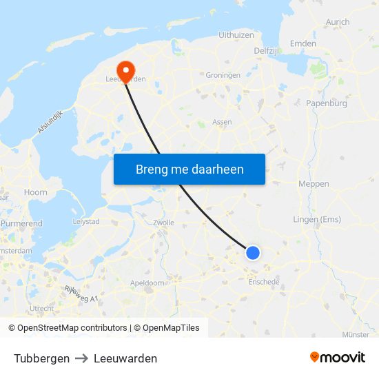 Tubbergen to Leeuwarden map