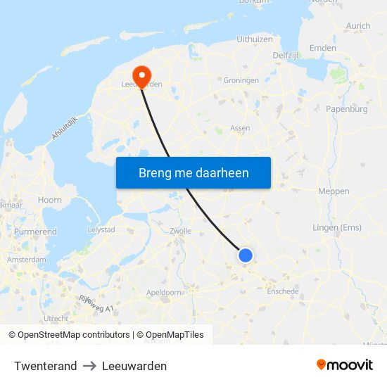 Twenterand to Leeuwarden map