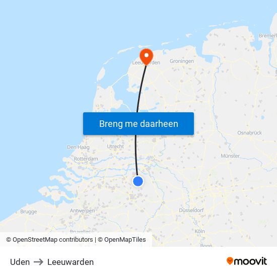Uden to Leeuwarden map